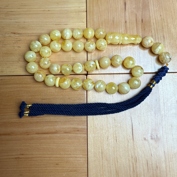 Handmade White Amber Misbaha Tasbih Islamic Prayer Beads 12.3mm 43.5g