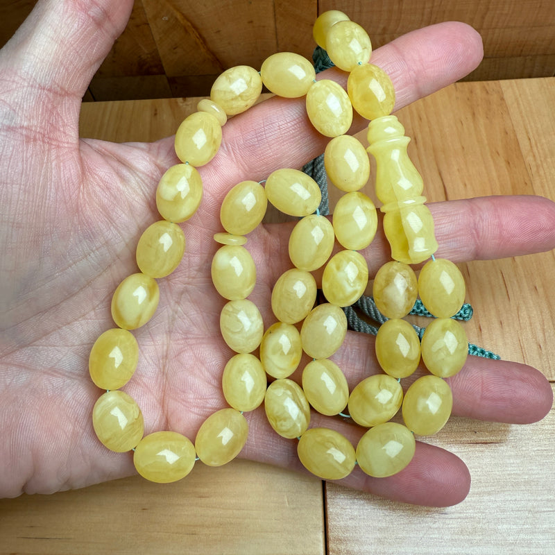 Handmade Y/W Amber Misbaha Tasbih Islamic Prayer Beads 11x14mm 38g
