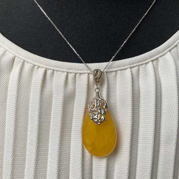 Natural Amber Pendant 925 Sterling Silver Made in Eu Baltic Gemstone 13g