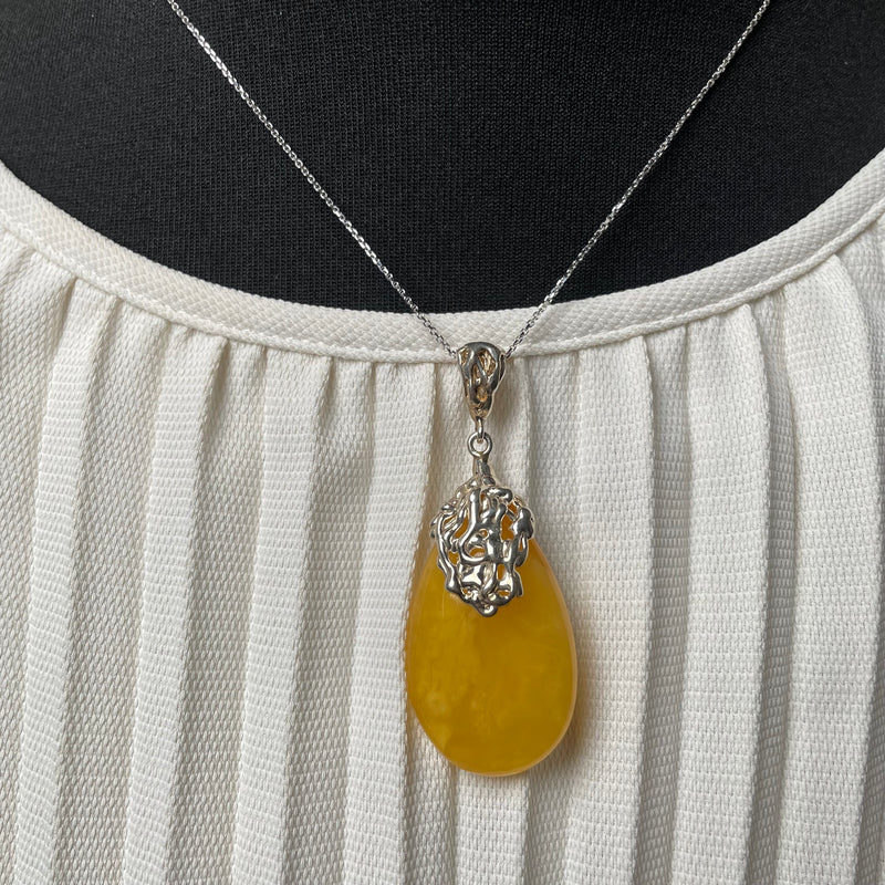 Natural Amber Pendant 925 Sterling Silver Made in Eu Baltic Gemstone 13g