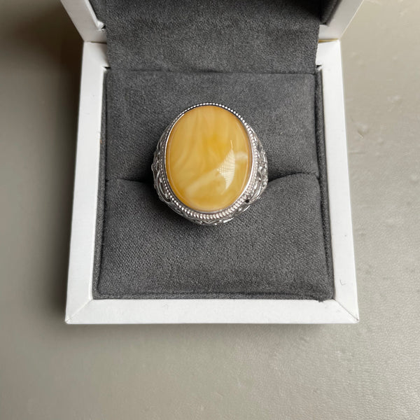 Baltic Amber Men’s Ring – 925 Sterling Silver, Handmade, Adjustable Size