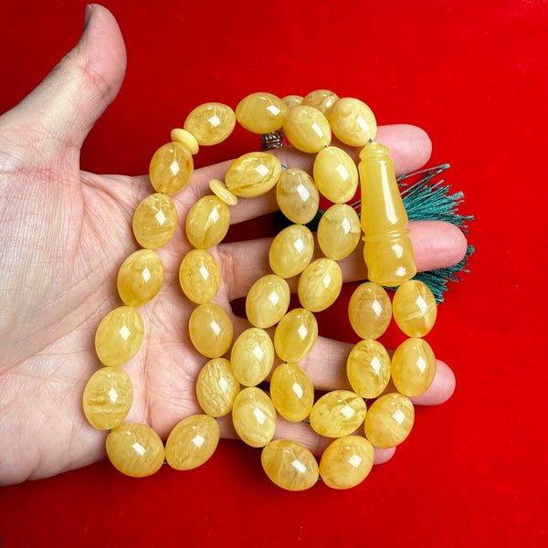 Premium Handmade Yellow Amber Tasbih Misbaha Islamic Prayer Beads 12mm x 16mm 59.5g