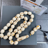 Handmade Honey White Amber Misbaha 13x15mm 63.92g 33 beads LAB certificate