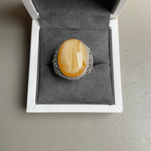 Baltic Amber Men’s Ring – 925 Sterling Silver, Handmade, Adjustable Size