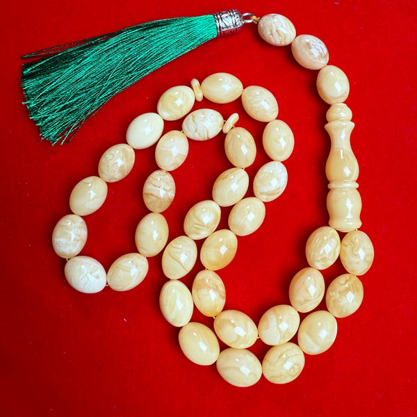 Premium Handmade White Amber Tasbih Misbaha Islamic Prayer Beads 12mm x 16mm  54.2g