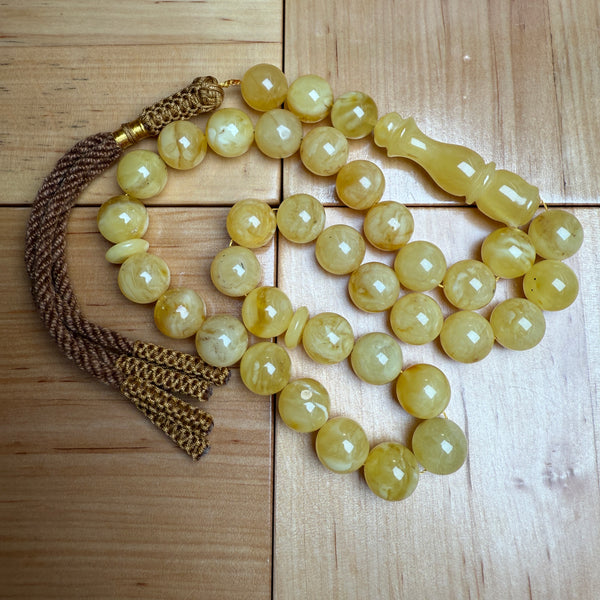 Handmade Y/W Amber Misbaha Tasbih Islamic Prayer Beads 12.2mm 43.9g