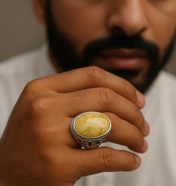 AMBER SILVER RING FOR MAN