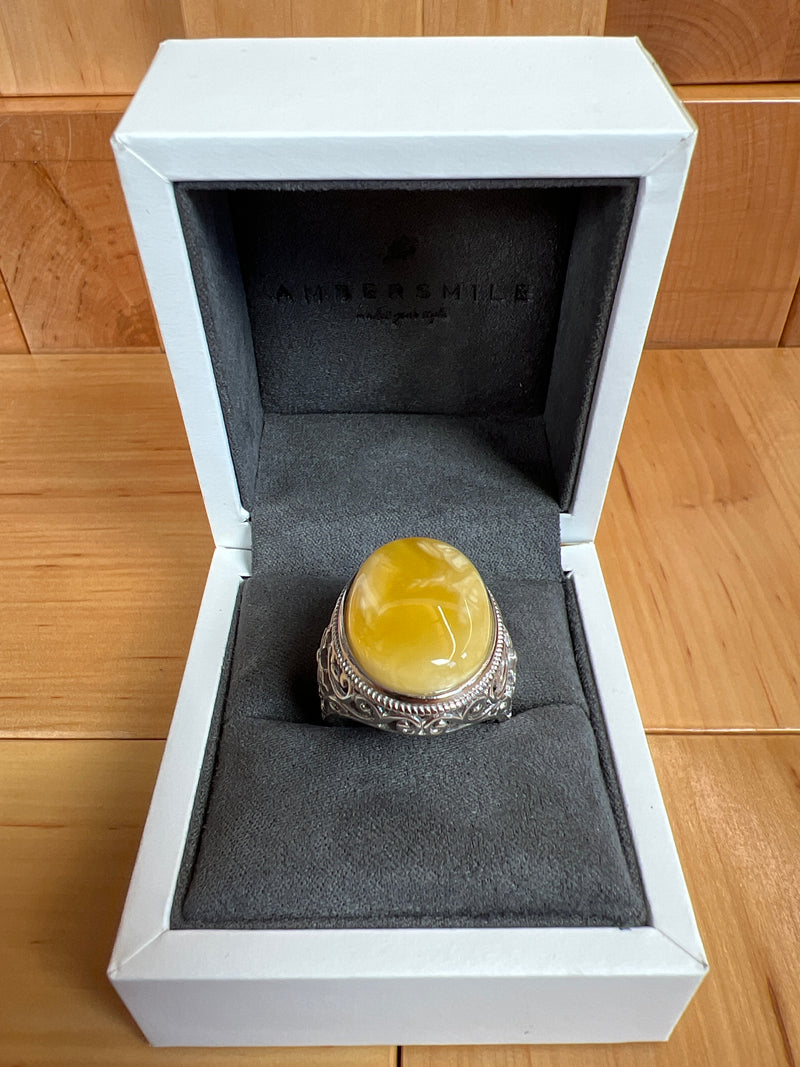 Baltic Amber Men’s Ring – 925 Sterling Silver, Handmade, Adjustable Size