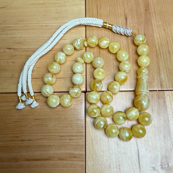 Handmade White Amber Misbaha Tasbih Islamic Prayer Beads 11.8mm 39.6g
