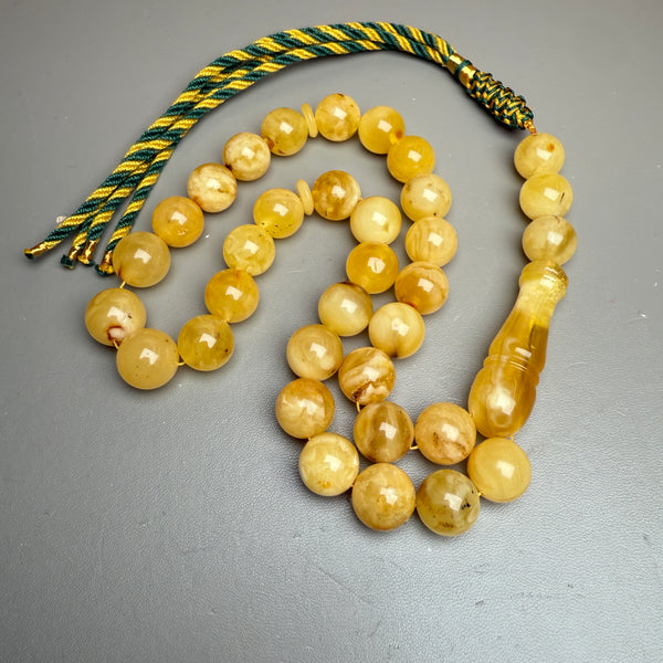 Handmade Y/W Amber Misbaha Tasbih Islamic Prayer Beads 12.4mm 44.5g