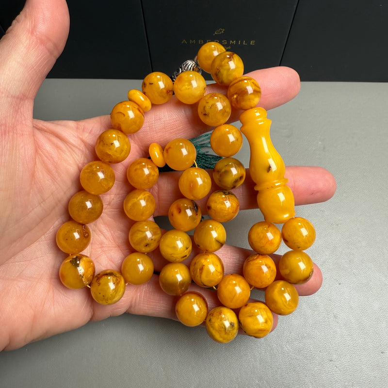 Antique Handmade Amber Tasbih Misbaha Islamic Prayer Beads 12.4mm 48g