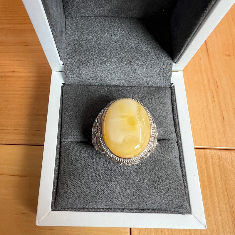 Baltic Amber Men’s Ring – 925 Sterling Silver, Handmade, Adjustable Size