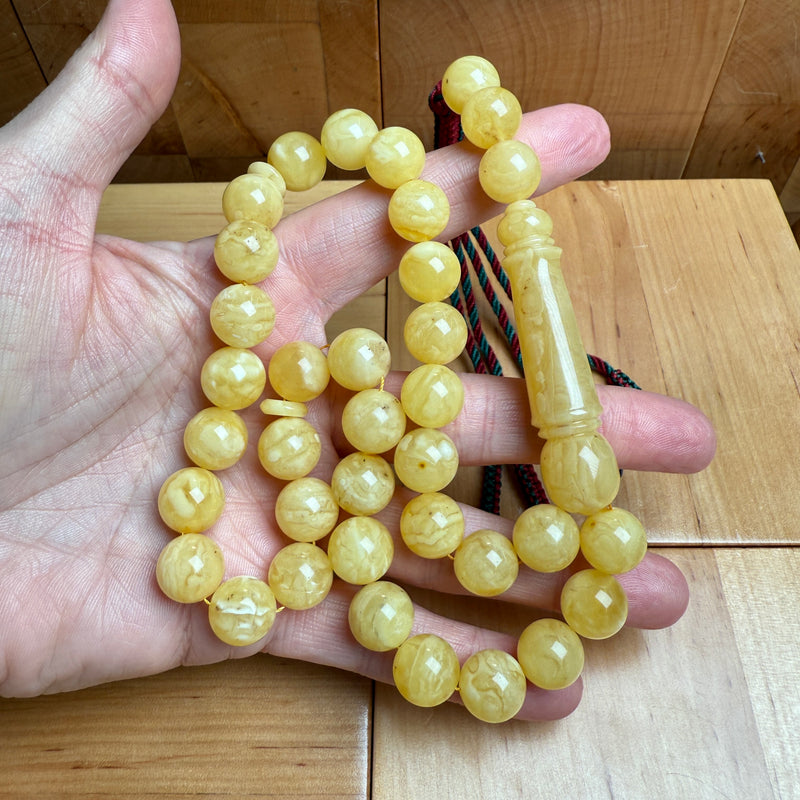 Handmade White Amber Misbaha Tasbih Islamic Prayer Beads 11.8mm 41g