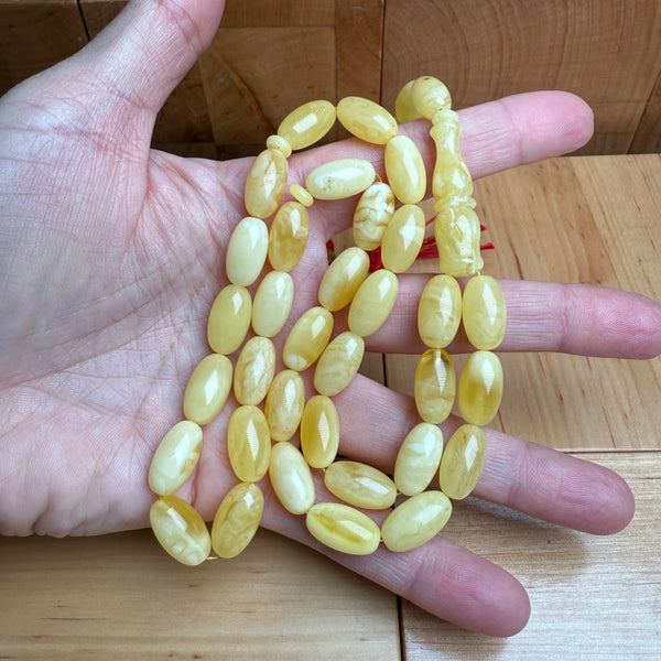 Handmade Y/W Amber Misbaha Tasbih Islamic Prayer Beads 9x16mm 27g