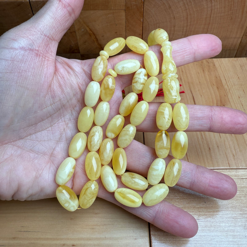 Handmade Y/W Amber Misbaha Tasbih Islamic Prayer Beads 9x16mm 27g