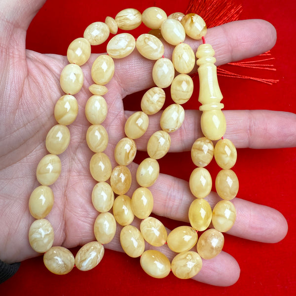 Premium Handmade White Amber Tasbih Misbaha Islamic Prayer Beads 9mm x 12mm 32g