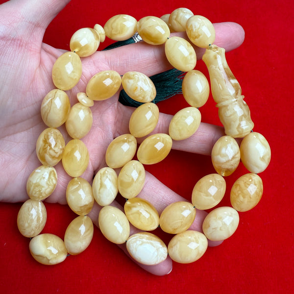 Premium Handmade White Amber Tasbih Misbaha Islamic Prayer Beads 13mm x 19mm 74.5g