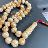 Handmade White Amber Misbaha 10mm 30.37g 45 beads LAB certificate
