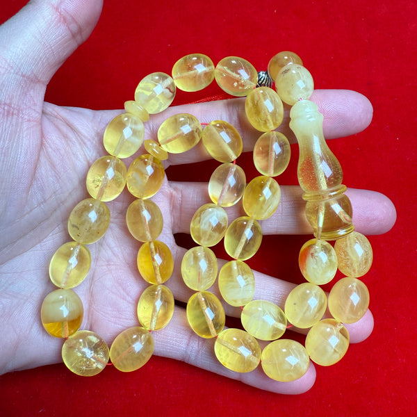 Premium Handmade Yellow Transparent Amber Tasbih Misbaha Islamic Prayer Beads 11mm x 14mm 4prayer 47.7g