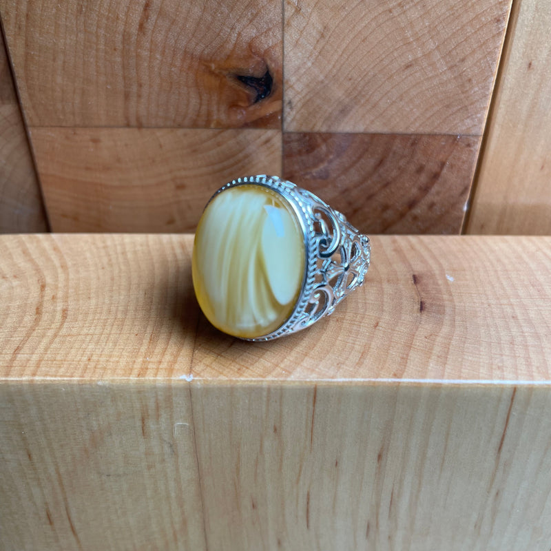 Baltic Amber Men’s Ring – 925 Sterling Silver, Handmade, Adjustable Size