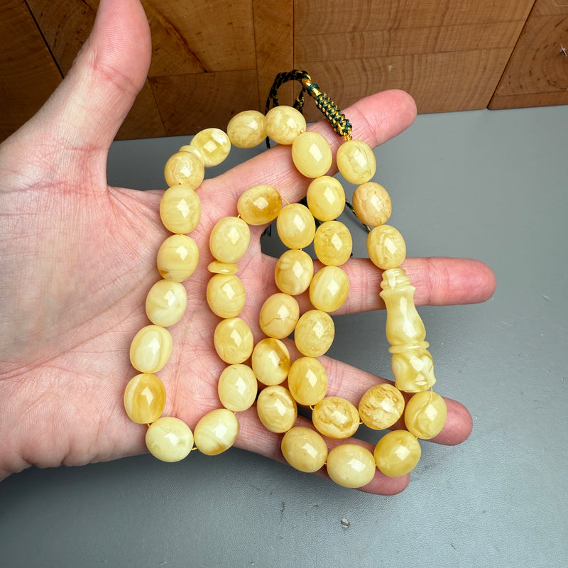 Handmade Natural Baltic Amber Misbaha Islamic Prayer Beads 12mm x 14mm 48.3g