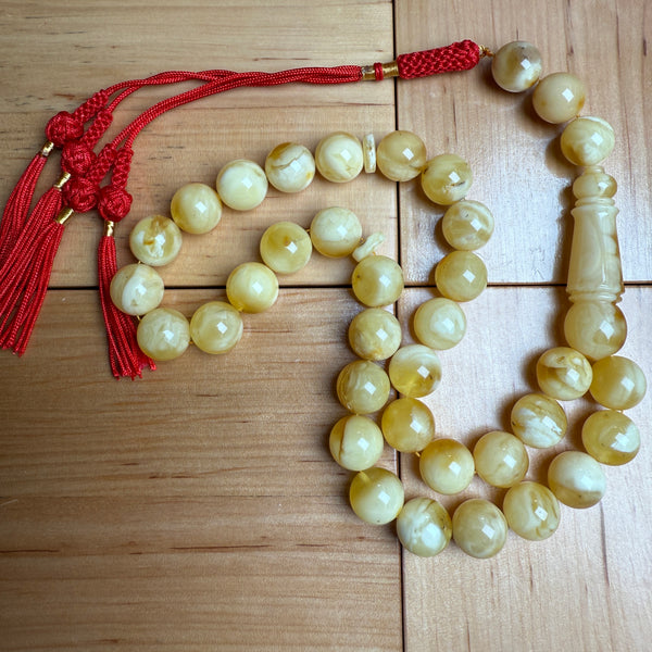Handmade White Amber Misbaha Tasbih Islamic Prayer Beads 12.1mm 42.3g