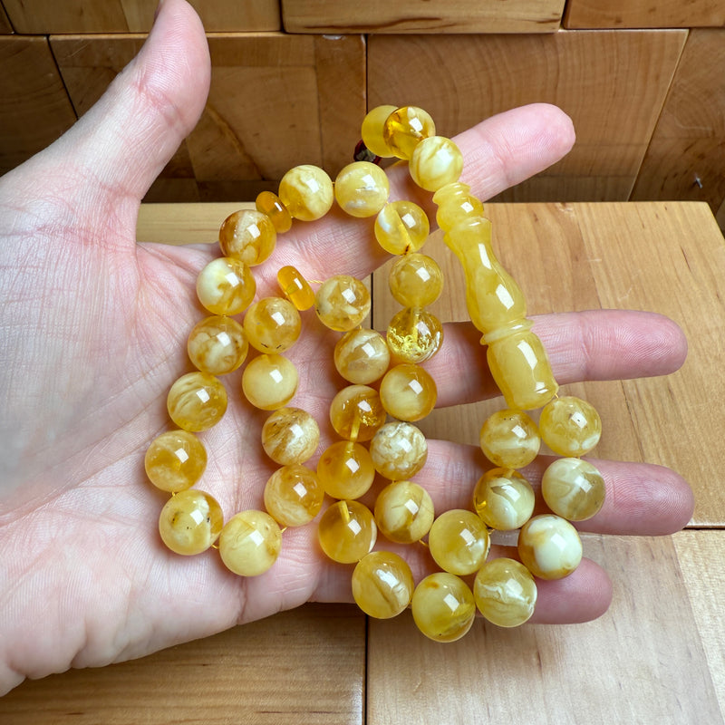 Handmade Yellow Amber Misbaha Tasbih Islamic Prayer Beads 11.9mm 41.4g