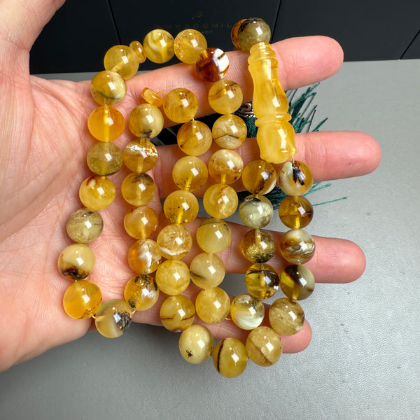 Handmade Yellow Amber Tasbih Misbaha Islamic Prayer Beads 11.4mm 41.8g