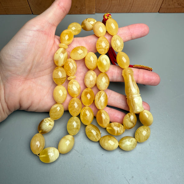Handmade Natural Baltic Amber Misbaha Islamic Prayer Beads 14mm x 20mm 84g