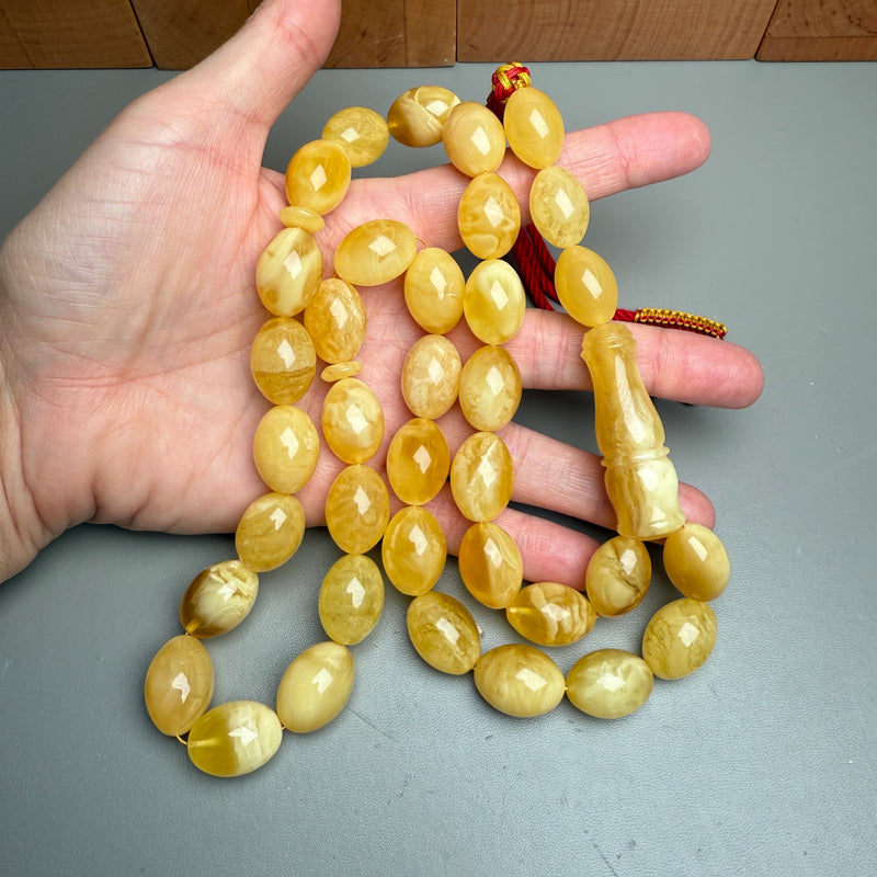 Handmade Natural Baltic Amber Misbaha Islamic Prayer Beads 14mm x 20mm 84g