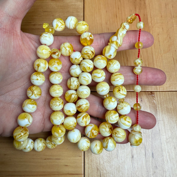 White Pressed Amber Style Misbaha Tasbih – 53 Beads 11mm – Islamic Prayer Beads