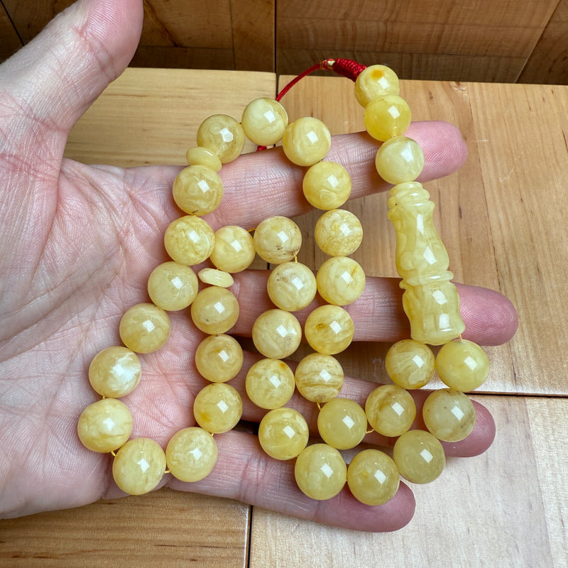 Handmade White Amber Misbaha Tasbih Islamic Prayer Beads 11.8mm 38g