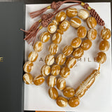 Handmade Honey White Amber Misbaha 13x15mm 64.20g 33 beads LAB certificate