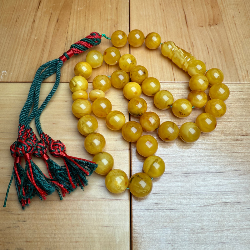 Handmade Antiq Amber Misbaha Tasbih Islamic Prayer Beads 12.2mm 44g