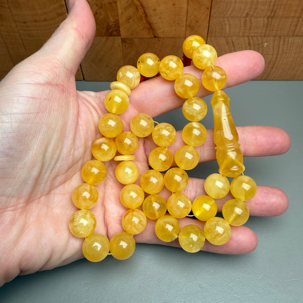 Handmade Yellow Amber Misbaha Tasbih Islamic Prayer Beads 12.1mm 40.2g