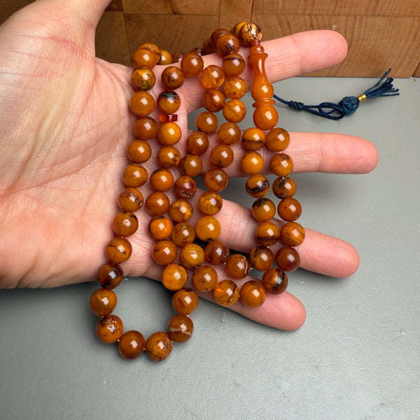 Handmade Antiq Amber Misbaha Tasbih Islamic Prayer Beads 9.3mm 31.5g
