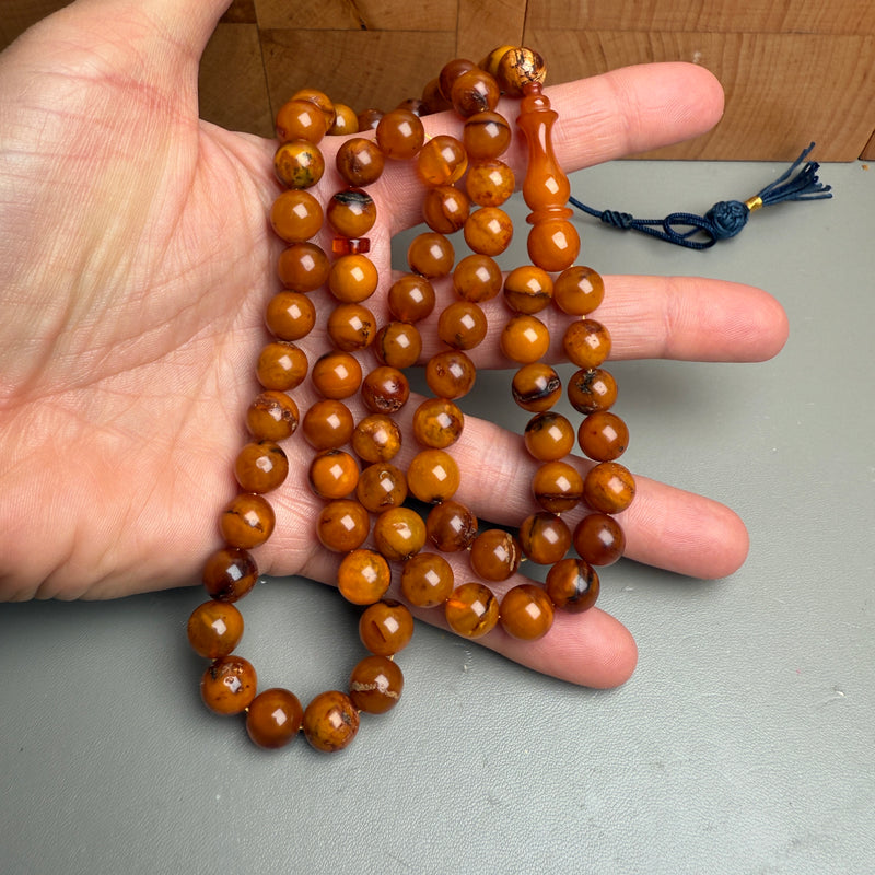 Handmade Antiq Amber Misbaha Tasbih Islamic Prayer Beads 9.3mm 31.5g