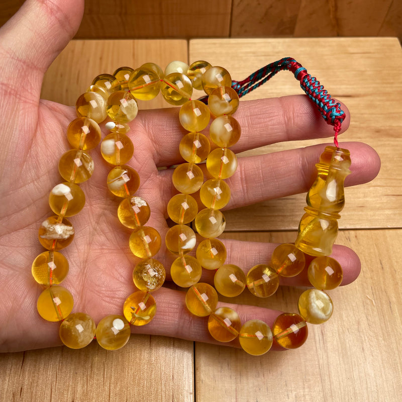 Handmade Yellow Amber Misbaha Tasbih Islamic Prayer Beads 11mm 37.6g