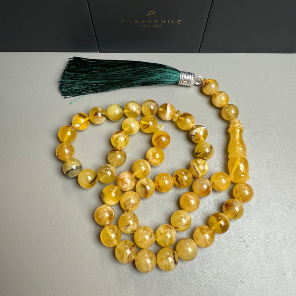 Handmade Yellow Amber Tasbih Misbaha Islamic Prayer Beads 11.4mm 44.8g