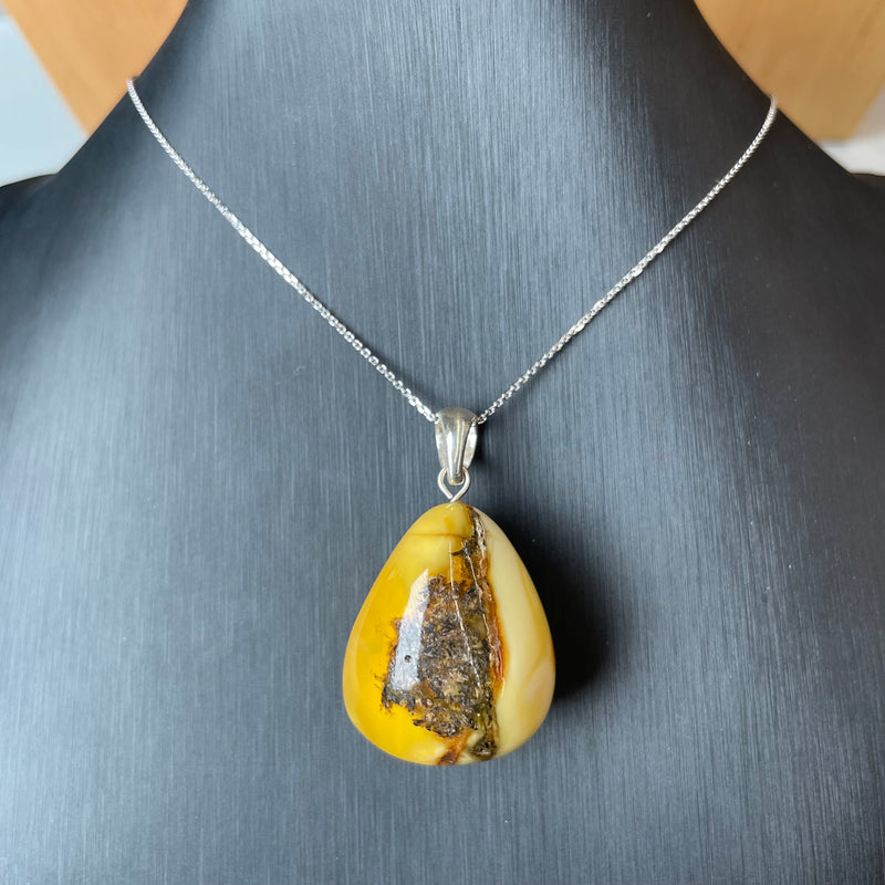 Natural Amber Pendant 925 Sterling Silver Made in Eu Baltic Gemstone 9g