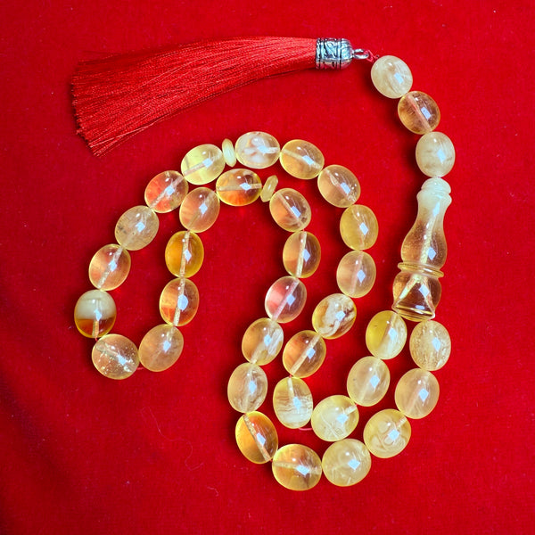 Premium Handmade Yellow Transparent Amber Tasbih Misbaha Islamic Prayer Beads 11mm x 14mm 4prayer 47.7g