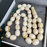 Handmade Honey White Amber Misbaha 12x15mm 64.82g 33 beads LAB certificate