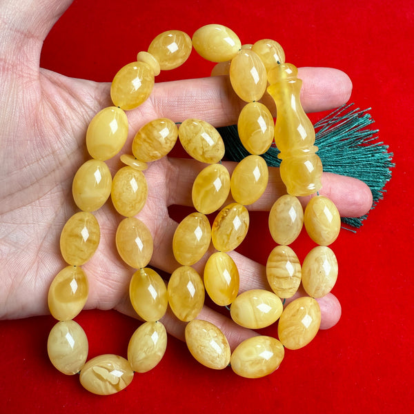 Premium Handmade Yellow Amber Tasbih Misbaha Islamic Prayer Beads 12mm x 18mm 59g