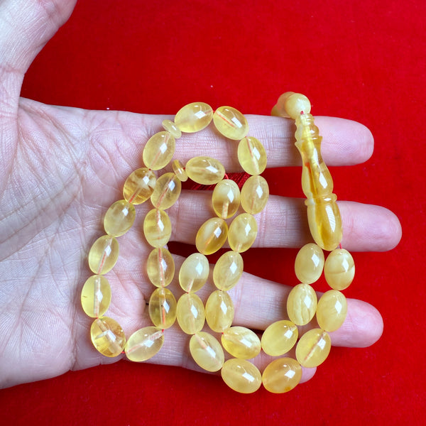 Premium Handmade Yellow Transparent Amber Tasbih Misbaha Islamic Prayer Beads 8mm x 12mm 21g