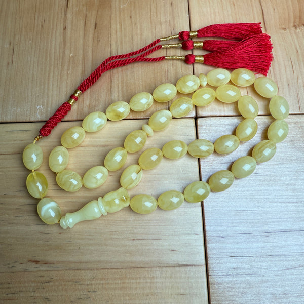 Handmade Y/W Amber Misbaha Tasbih Islamic Prayer Beads 10x14mm 31.5g
