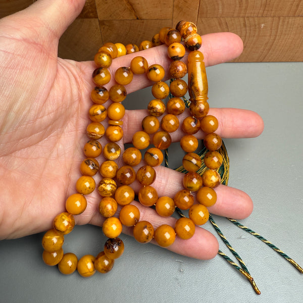 Handmade Antiq Amber Misbaha Tasbih Islamic Prayer Beads 8.9mm 32.5g