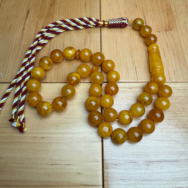 Handmade Antiq Amber Misbaha Tasbih Islamic Prayer Beads 11.4mm 34.5g