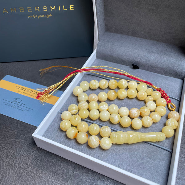 White Baltic Amber Misbaha Tasbih Islamic Prayer Beads 10.5mm 36.5g