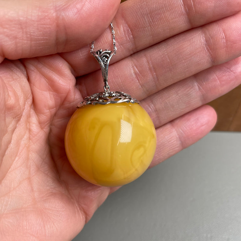 Amber Pendant 925 Sterling Silver Made in Eu Baltic Natural Gemstone 22.5g Gift