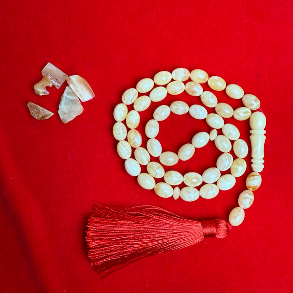 Premium Handmade White Amber Tasbih Misbaha Islamic Prayer Beads 9mm x 12mm 32g